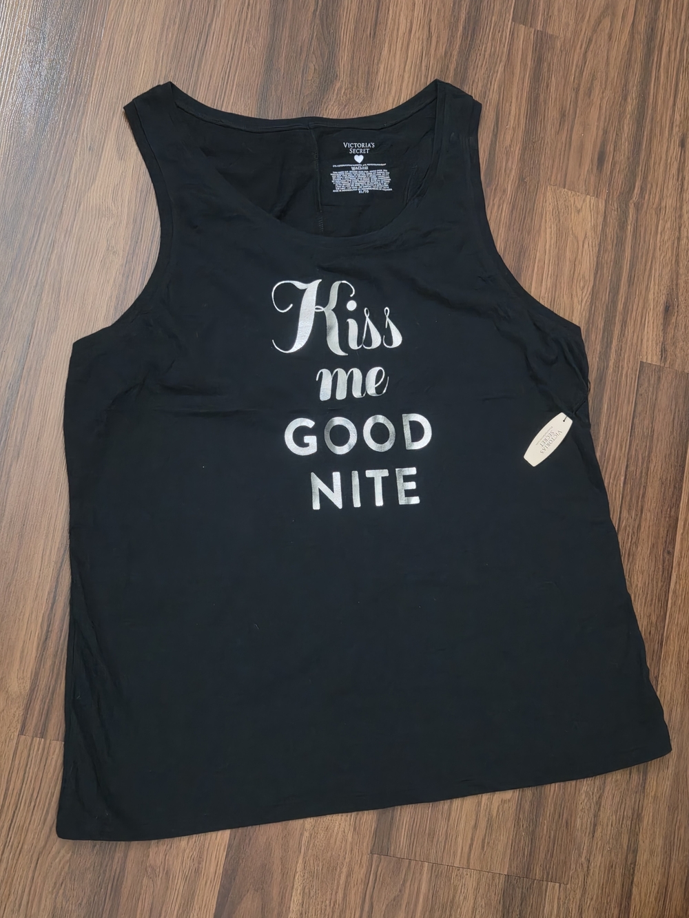 Victoria's Secret Black Graphic Sleep Tank - "Kiss Me Good Nite"
